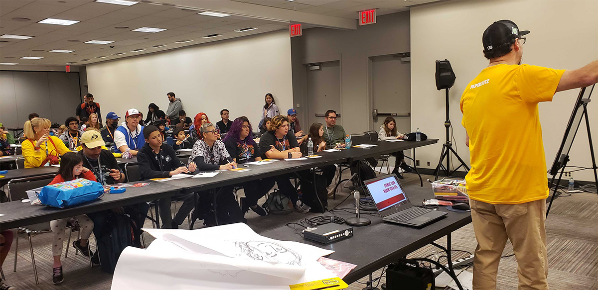 Art Baltazar live drawing and sharing the secrets to create the perfect Cray at the Family HQ